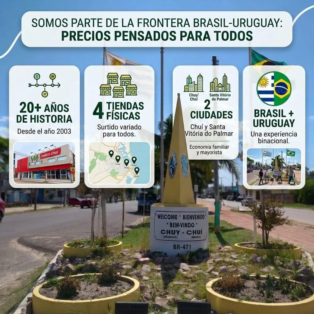 Fazemos parte da fronteira Brasil-Uruguai desde 2013: 4 lojas físicas em Chuí e Santa Vitória do Palmar